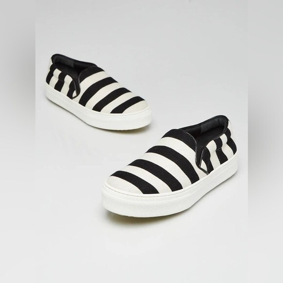 Celine Black/White Striped Canvas Slip On Sneakers - Picture 14 of 16
